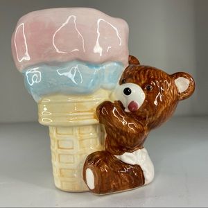 Vintage Napco Teddy Bear With Ice Cream Cone Planter/Vase